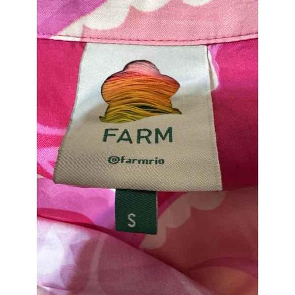 FARM‎ Rio Pink Floral Beaded Sleeve Button Front Midi Dress Womens S - Picture 6 of 9